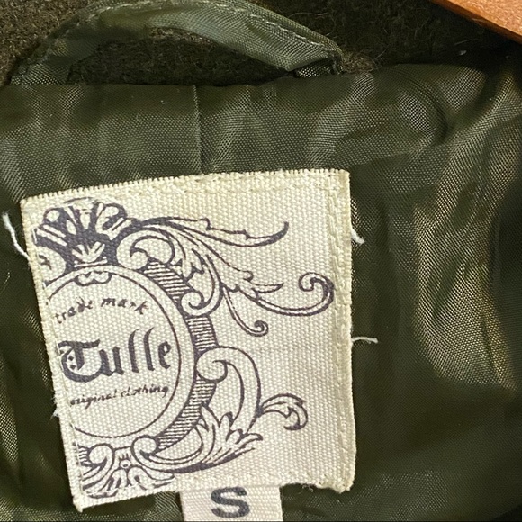 Tulle / Anthropologie Trench Coat Army Green Belted Waist Sz S - Picture 4 of 9